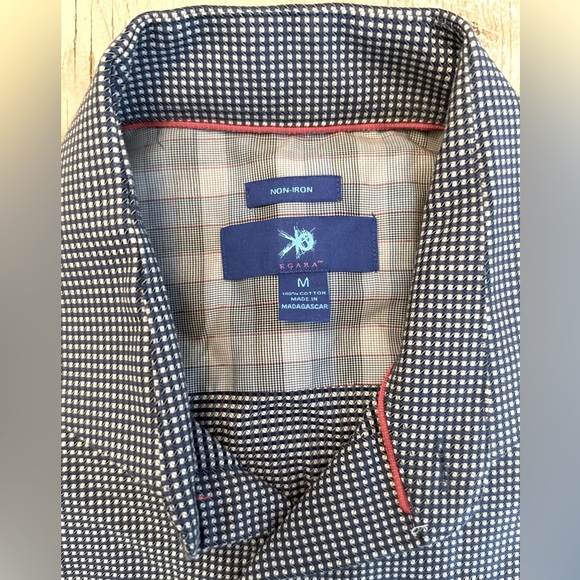 EGARA Non-Iron black & white micro check Long-sleeved Button-down Shirt M - Picture 2 of 2